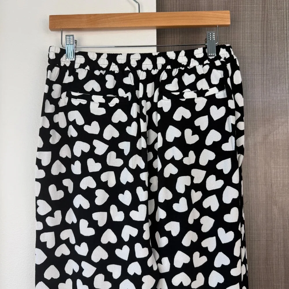 Kate Spade Black White Dancing Hearts‎ Ria Pants Pull On Size Small